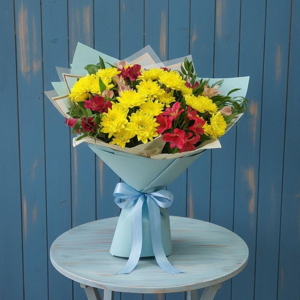 Букет цветов из: Альстромерии и Хризантемы в Воскресенской