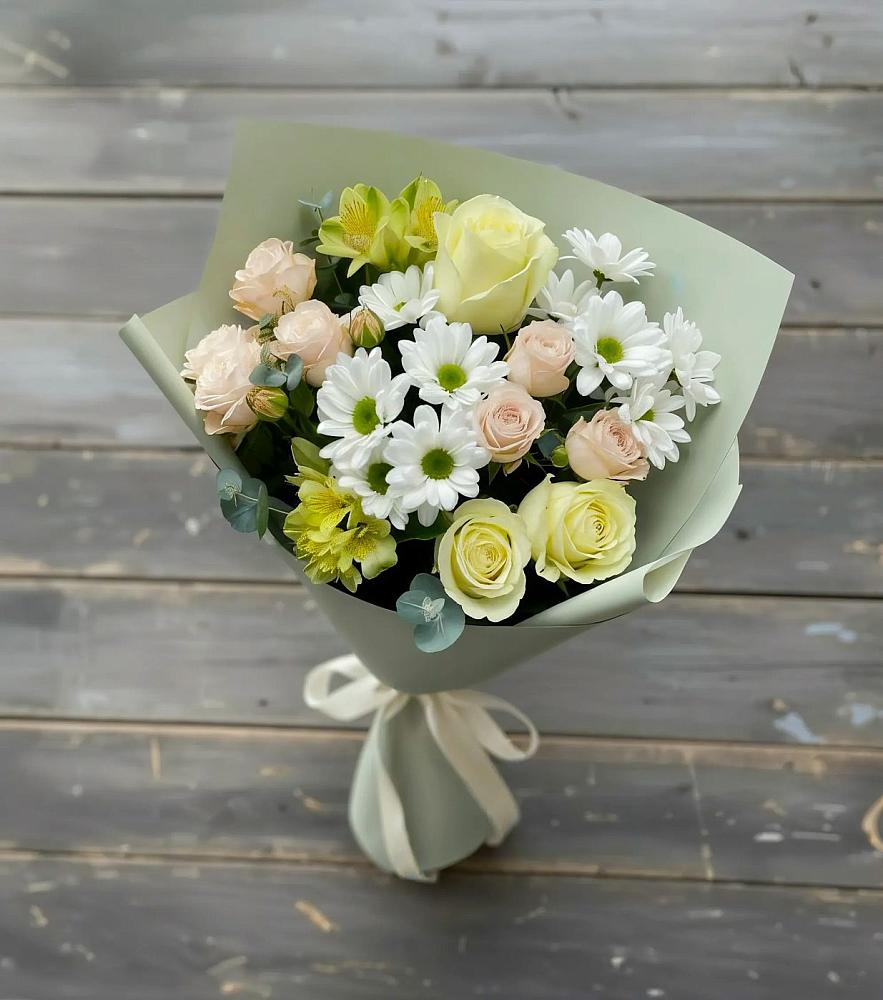 Букет цветов из: Альстромерии, Розы и Хризантемы в Воскресенской