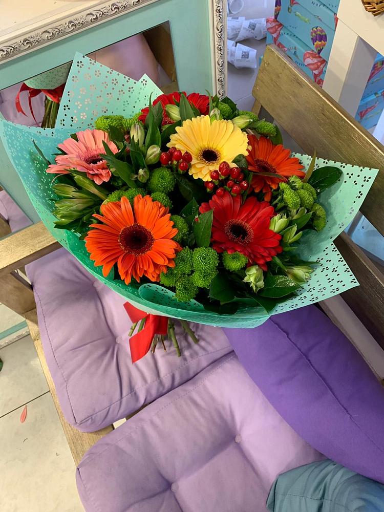 Букет цветов из: Герберы, Хризантемы и Альстромерии в Воскресенской