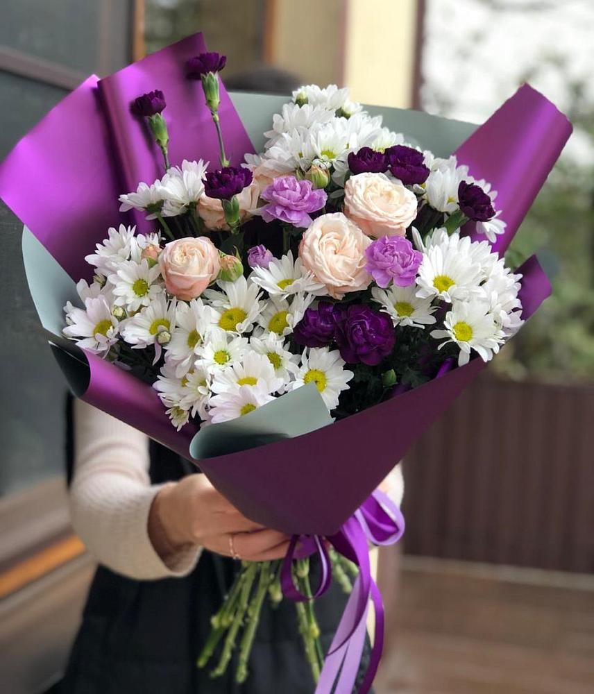 Букет цветов из: Хризантемы, Гвоздики и Розы в Воскресенской