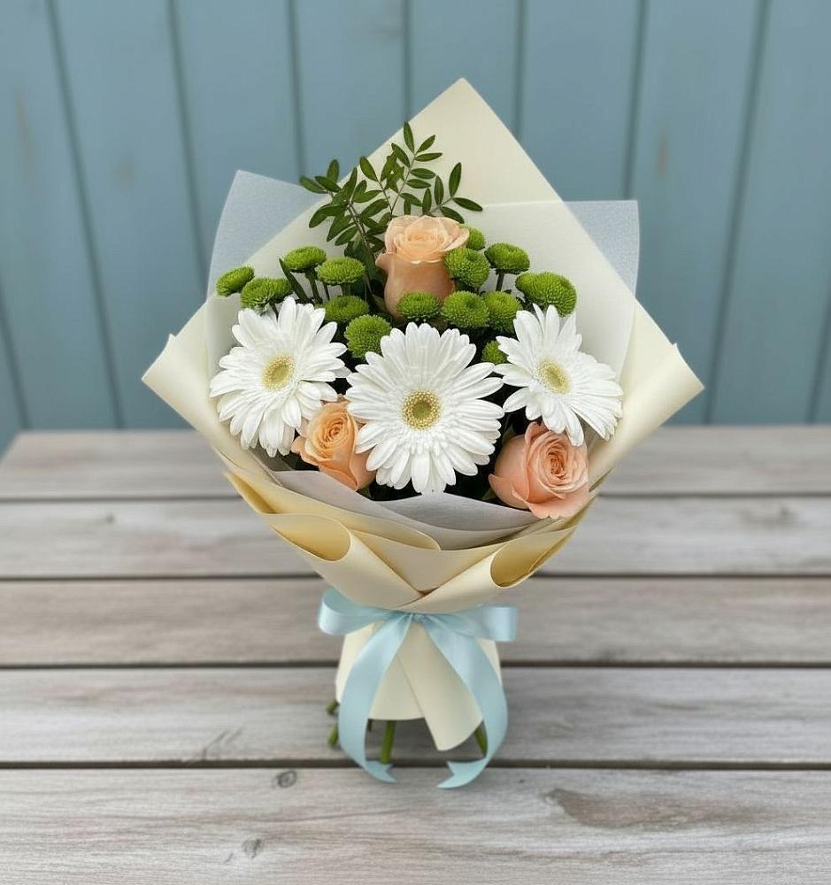 Букет цветов из: Герберы, Розы и Хризантемы в Воскресенской