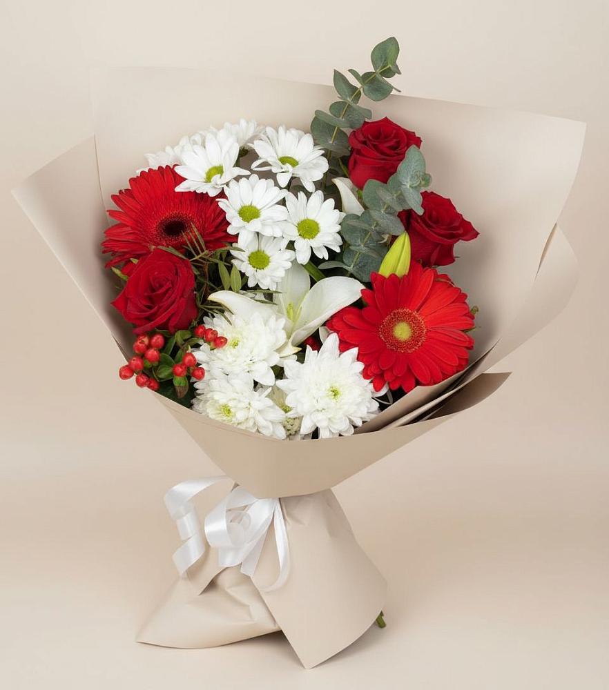 Букет цветов из: Розы, Хризантемы, Герберы и Лилии в Воскресенской