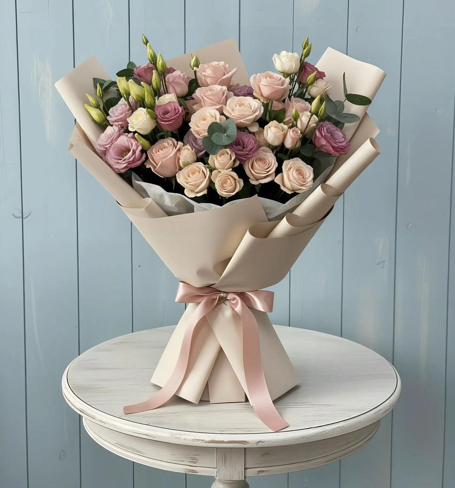 Букет цветов из: Розы и Лизиантусы в Воскресенской