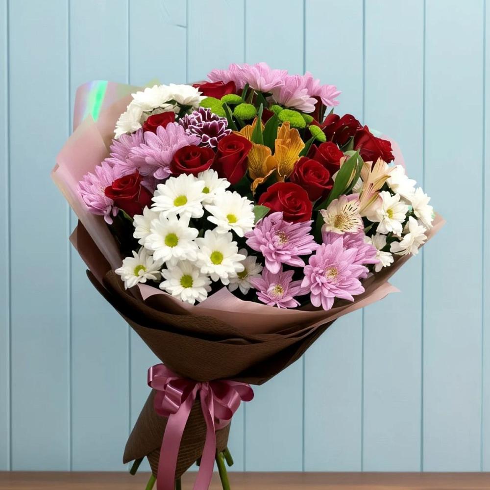 Букет цветов из: Розы, Хризантемы и Альстромерии в Воскресенской