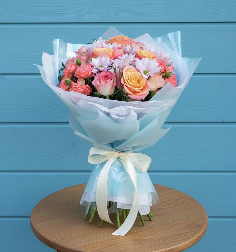 Букет цветов из: Хризантемы и Розы в Воскресенской